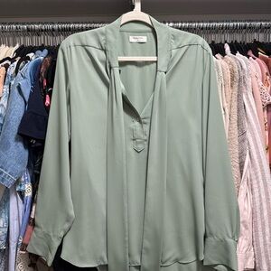 Babaton Light Green Tie Front Blouse
